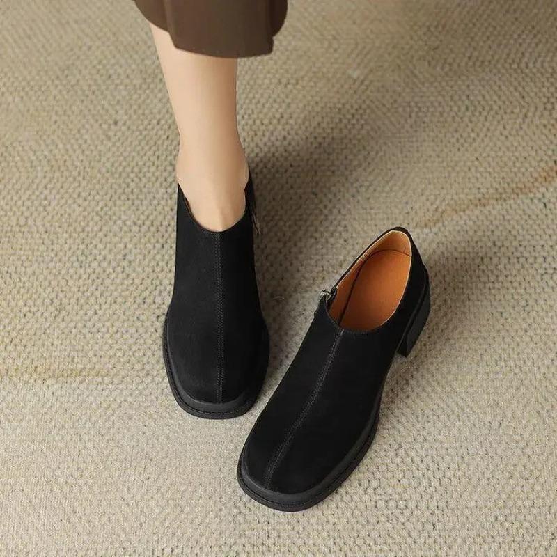 Retro round Toe High Heel Ankle Boots Women's Spring Autumn Frosted Leather Deep Mouth Single Shoes Comfortable Flat Heels