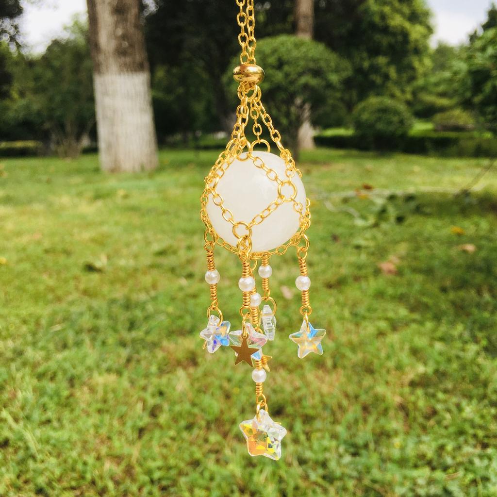 Colorful Natural DIY Crystal Car Hanging Ornament Catcher Decorations With Moon Star Pendant Jewelry