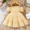 Girls Strap Pleated Dress Child Summer Bud Sleeve Casual Stitching Cake Princess Dresses Kids Baby Clothes for 2 To 8 Years Old