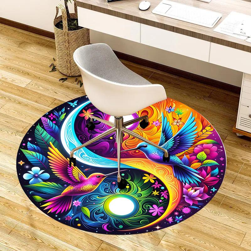 1pc Office Carpet Chair Mats Colorful Hummingbirds Yin Yang Perfect for Decorating Office Chairs, Living Rooms, Or Bedrooms.YDT132
