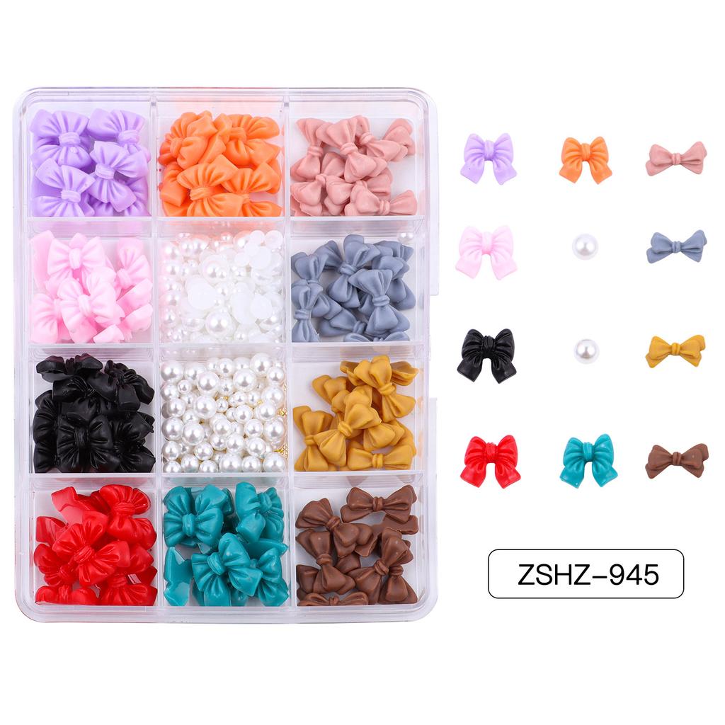 12-Grid Streamer Bow Tie Christmas White Red Resin Bow Nail Jewelry Mixed Set Diy