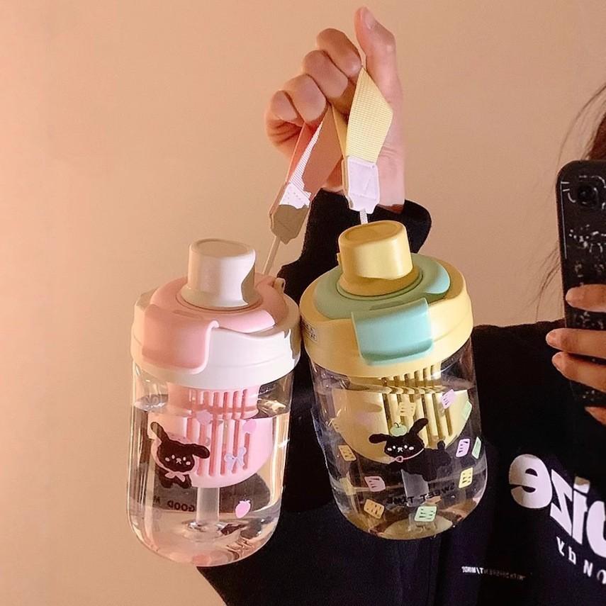 Girls Cartoon Double Drinking Plastic Cup With Rotating Straw For Office And Travel Use