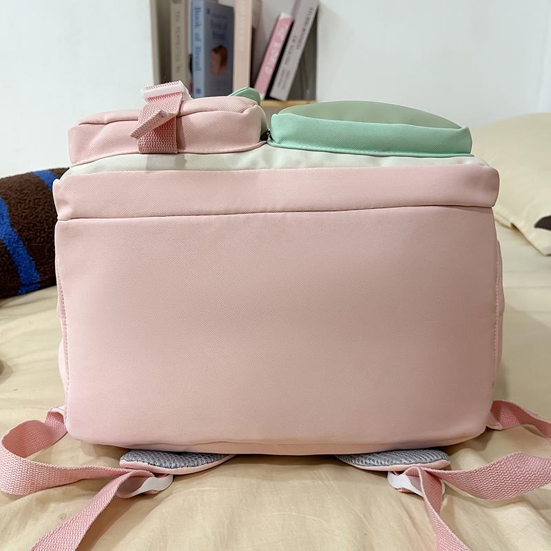 Studenten Farbblock Schultasche Mädchen Rucksack mit großer Kapazität mit Geldbörse