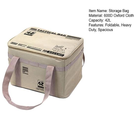 Tactical Camping Storage Bag 42L Utility Organizer Tote with Dividers Waterproof Oxford Fabric Collapsible Cookware Organizer for Camping Travel Car