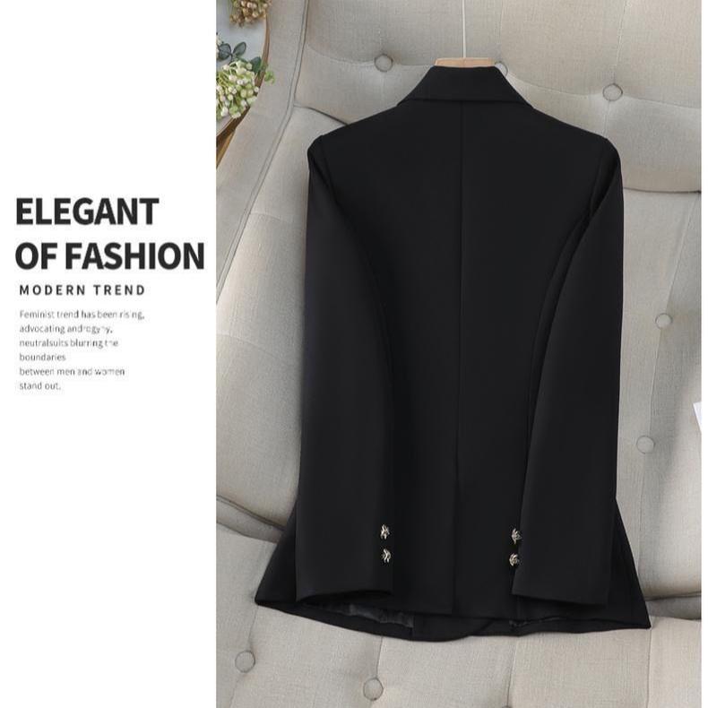 Damen Schwarz Zweireihiger Blazer Slim Mantel Frühling Herbst Business Formal Büro Anzugjacke Stilvolle Kleidung
