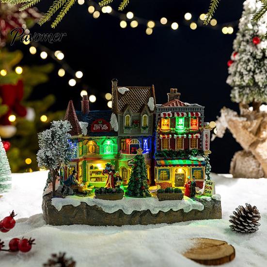 Weihnachtsbaumschmuck 2 Stück Zug Spieluhr mit drehendem Licht, Schneedorf Karussell Innenbereich Festliche Partyartikel Schmuckstück, Batterie/USB