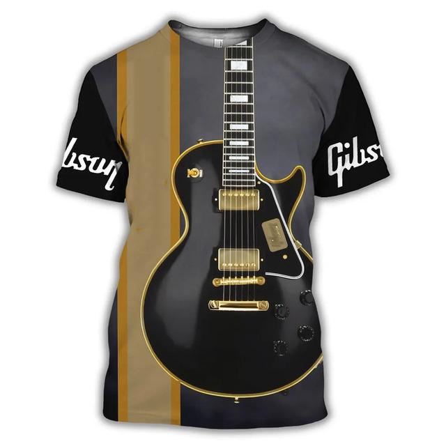 

Хип-хоп Классические инструменты с короткими рукавами Негабаритная индивидуальная модная мужская одежда Повседневная уличная футболка с рисунком гитары M