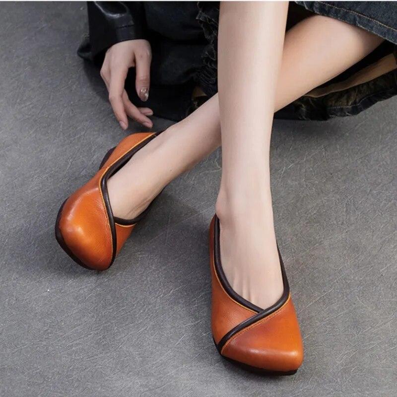 Johnature Eenfargede flate sko med firkantet tå, fritidsloafers med god komfort, slip-on-sko i ekte skinn for kvinner