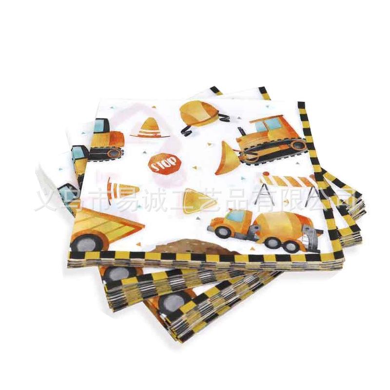 Construction Vehicle Birthday Party Tableware Set – Disposable Tablecloth and Plates with Cutlery for Kids' Theme Decor