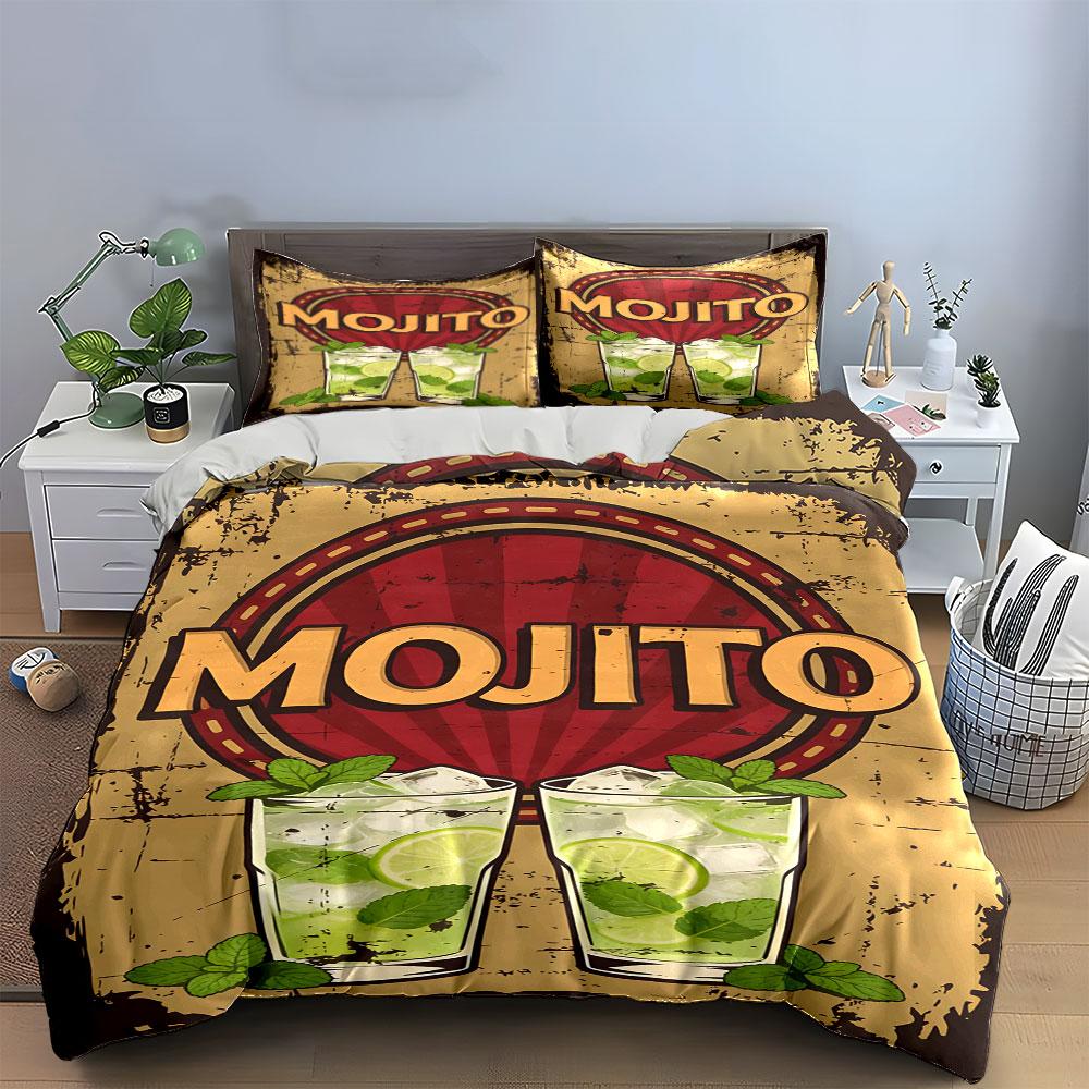 Mojito Text, Lime Glass Bedding Sets Duvet Cover Sets Duvet Covers Pillowcases(1 * Duvet Cover 2 * Pillowcases Without Duvet Insert)