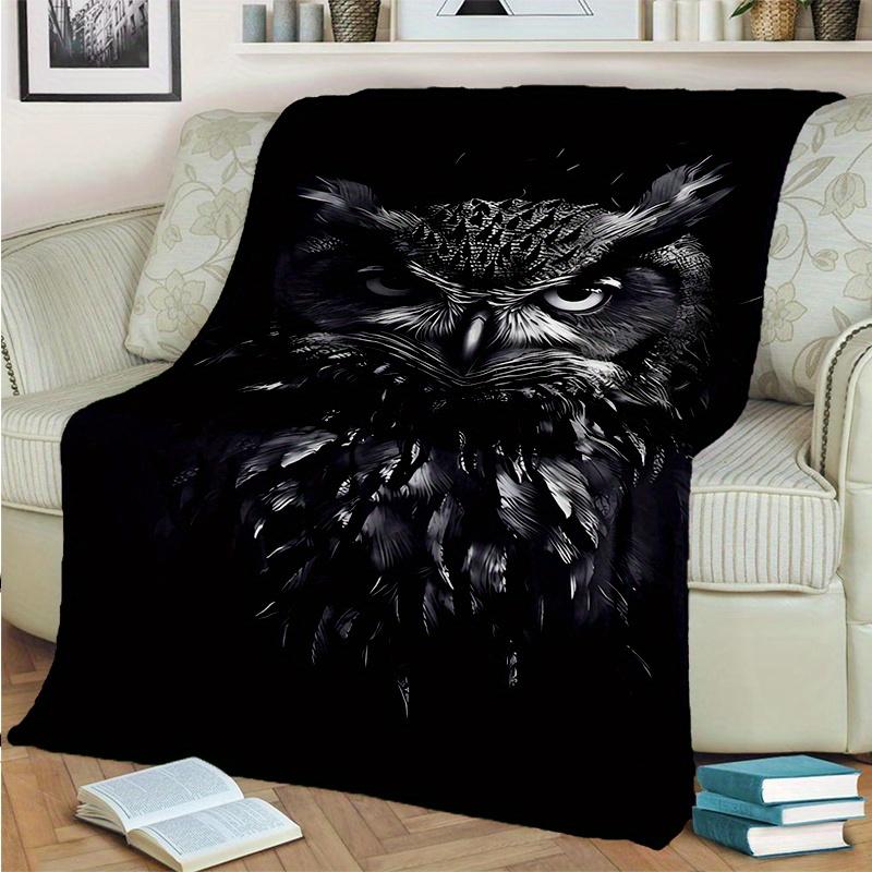 1pc Black Cool Owl Printed Blanket Is Stylish, Soft and Warm - Perfect for Couches, Couches, Offices, Beds, Camping and Travel -
