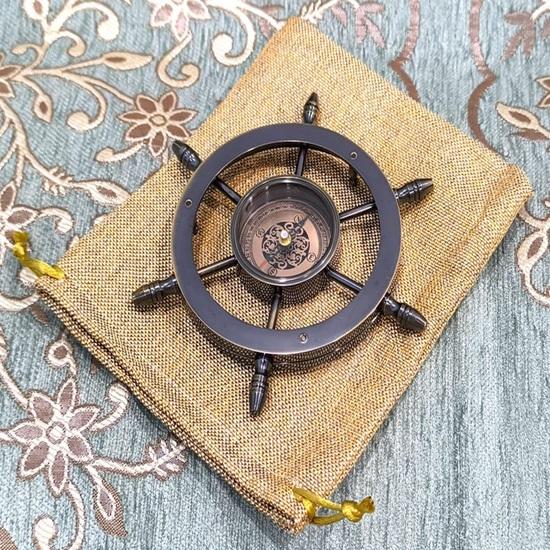Brass Compass:  Ship Wheel, Engraved Gift