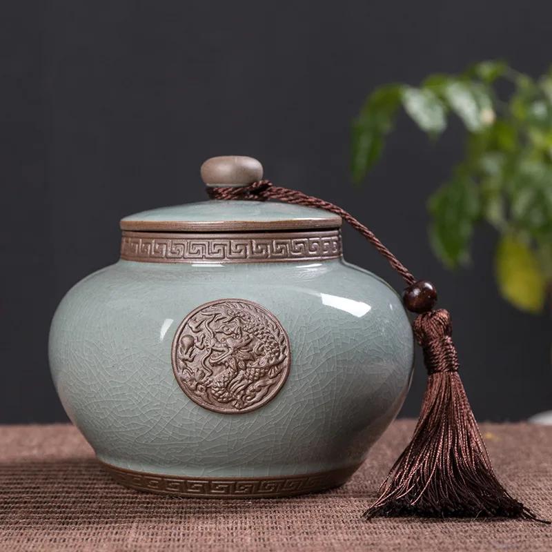 Tea Containers Ceramic Sealed Can Large Size Tea Box Storage Tank Ceramic Tea Utensil Portable Tea Storage Tea Caddy Tea Jar