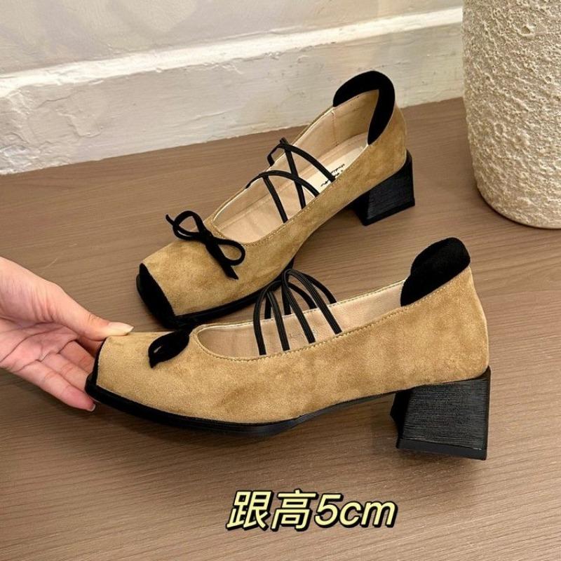 

Fashion Bow 2025 Spring New Plus Size High Heeled Shoes Women Square Head Strap Fashion Dance Shoes Zapatos De Mujer 40 хаки