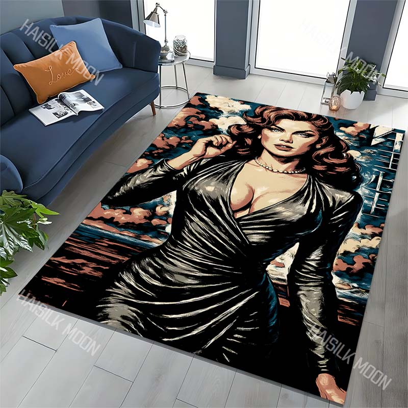 1PC Elegant retro illustration woman Carpet for Living Room Bedroom Sofa Home Decor Rus Non-slip Floor Mat Luxury Gift