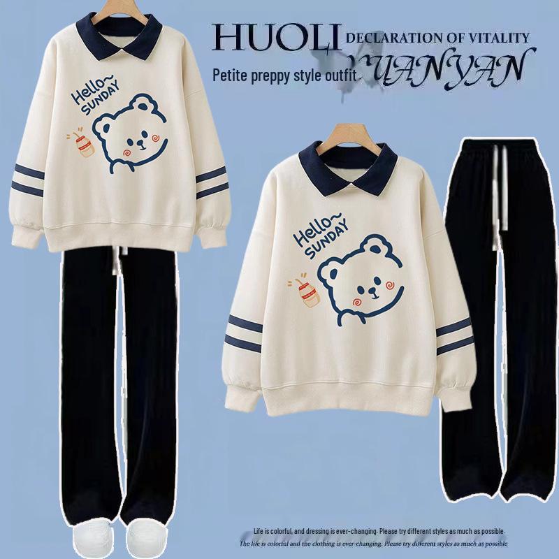 

Комплект толстовки в стиле преппи для старшеклассниц - Повседневный свободный с длинным рукавом, Двойка для весны и осени Extra Large