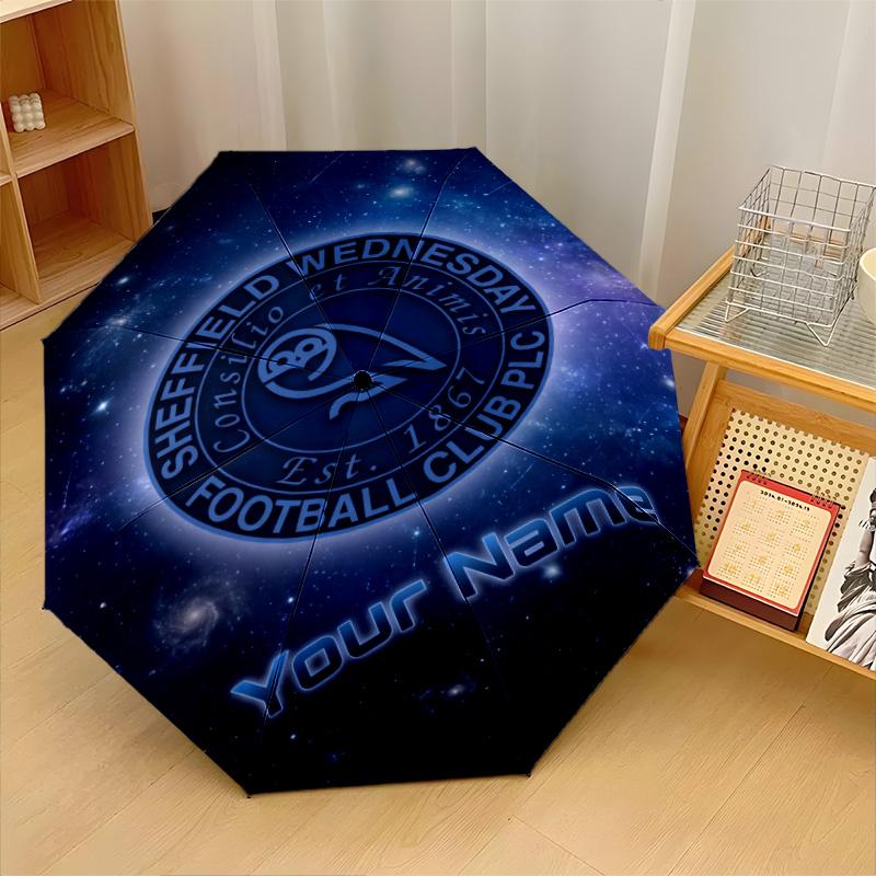 Sheffield Wednesday FC Automatic 3‑Fold Umbrella 8‑Rib Windproof Folding Umbrella Sun Rain Protection For Outdoor Travel Daily Use