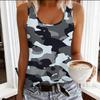 Women Plus Size Scoop Neck Sleeveless Tank Top Green White Gold Floral Printed Curved Hem