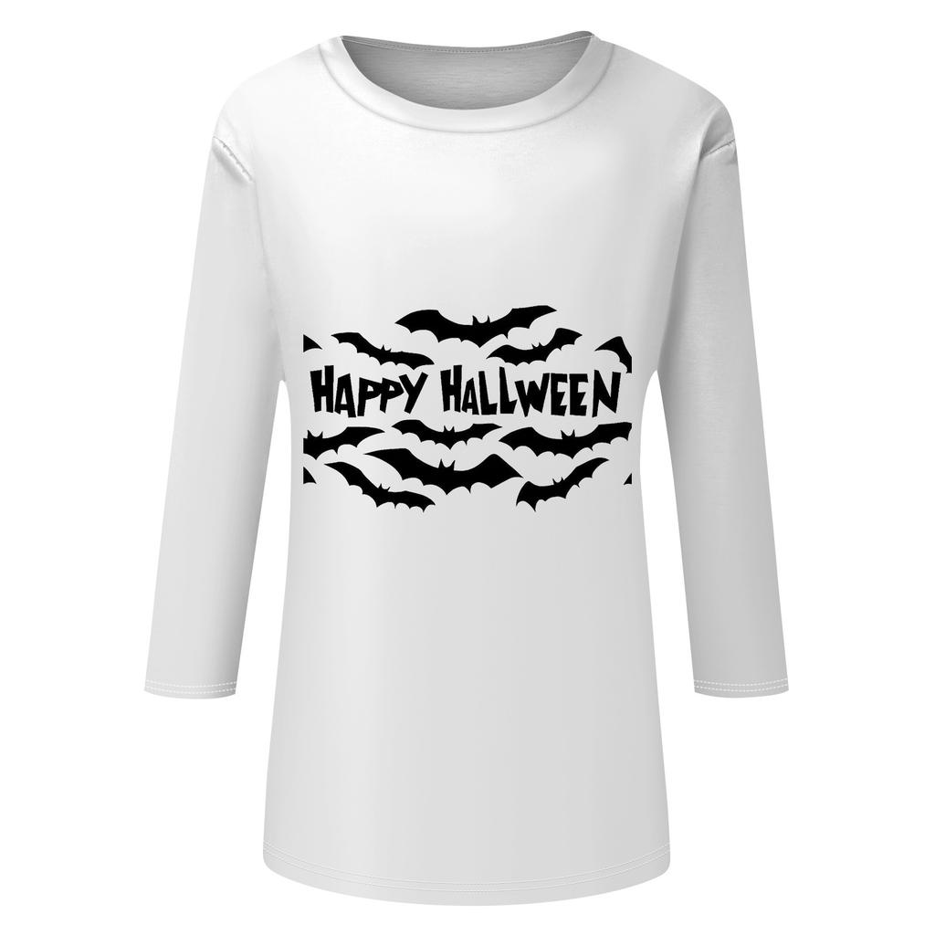 Women's Fashion Casual Round Neck Three-quarter Sleeve Halloween Printed T-shirt Top