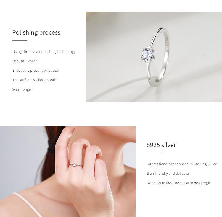 S925 Silver Sugar Ring Female Simple Light Luxury square Diamond Ring Niche Design Ins Closed Ring Jewelry