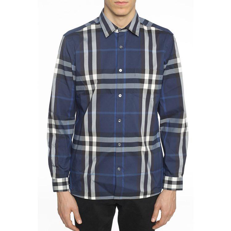 Burberry Stretch Cotton Poplin Shirt Navy White 40234821