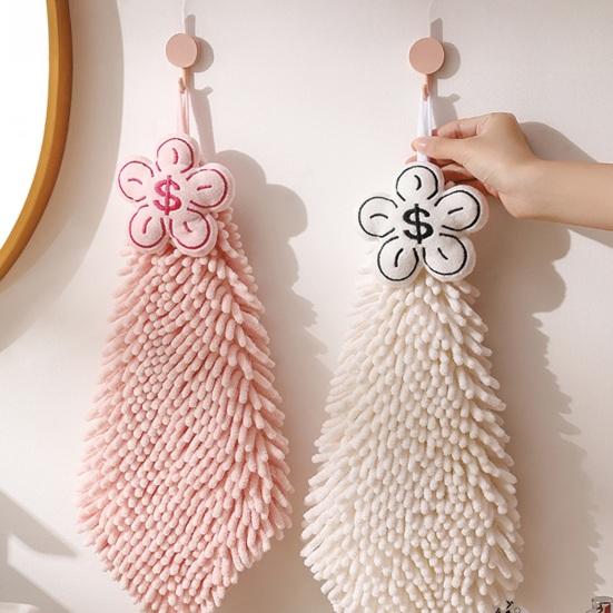 Chenille Hanging Hand Towel Quick Drying Soft Absorbent Fuzzy Ball Hand Towel with Hanging Rope for Home Bathroom Kitchen