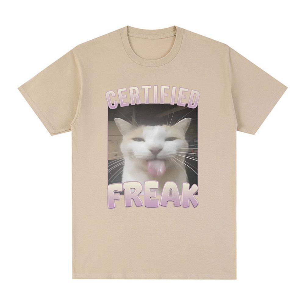 Certified Freak Funny Cat Meme T Shirt Men's Fashion Vintage Short Sleeve T-shirts Casual Cotton Oversized T Shirts Streetwear