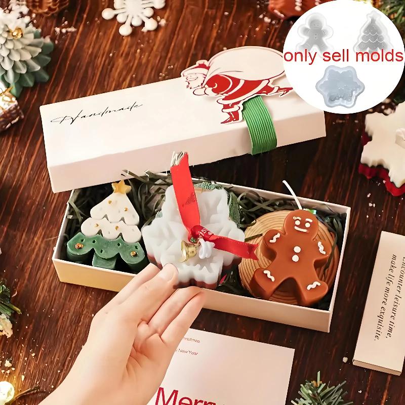 3pcs Silicone Candle Mold Set Christmas Tree Gingerbread Man Snowman DIY Drawing Animation Yeso Clay Resin Decoration Mold