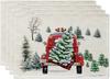 4PCS Christmas Placemats 30x45cm Linen Christmas Trees Snowflake Gnome Print Table Mats 2025 Xmas Table Pads For Home Hotel