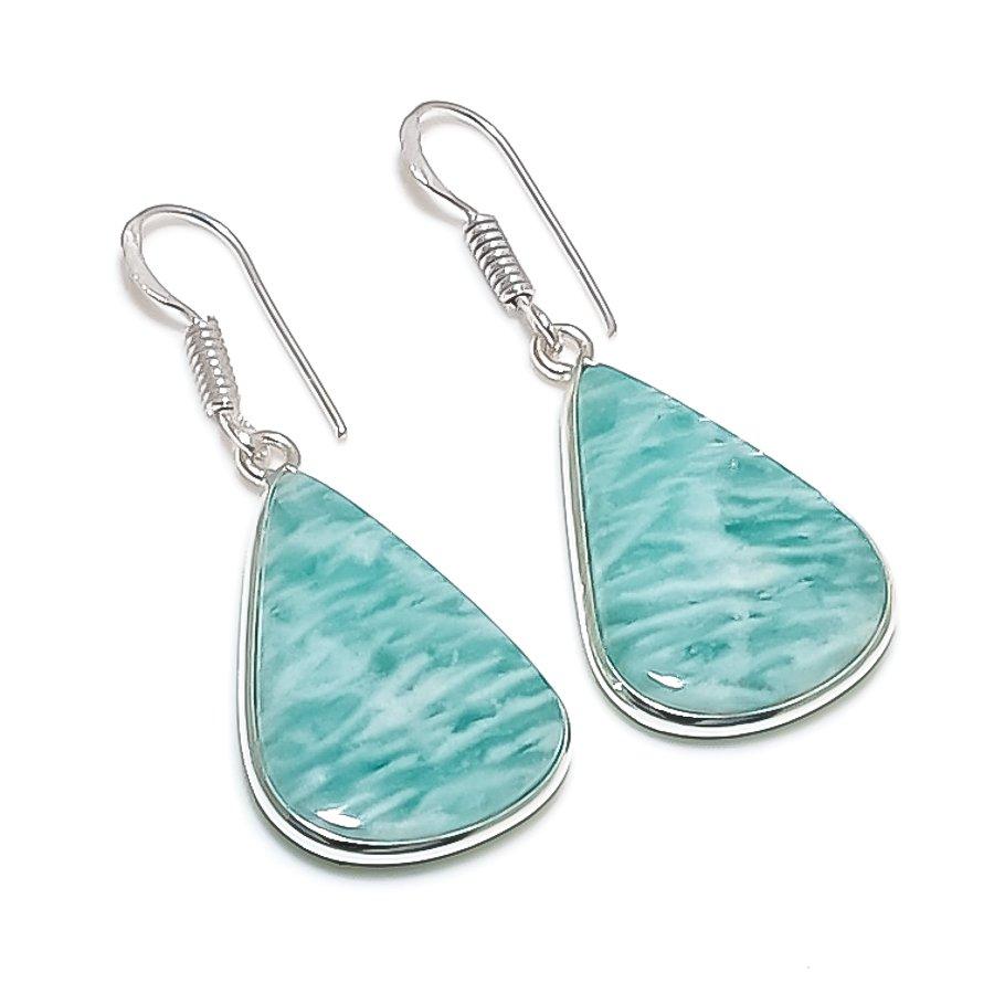

Natural Amazonite Gemstone 925 Sterling Silver Jewelry Earring 1.69 Y5r72