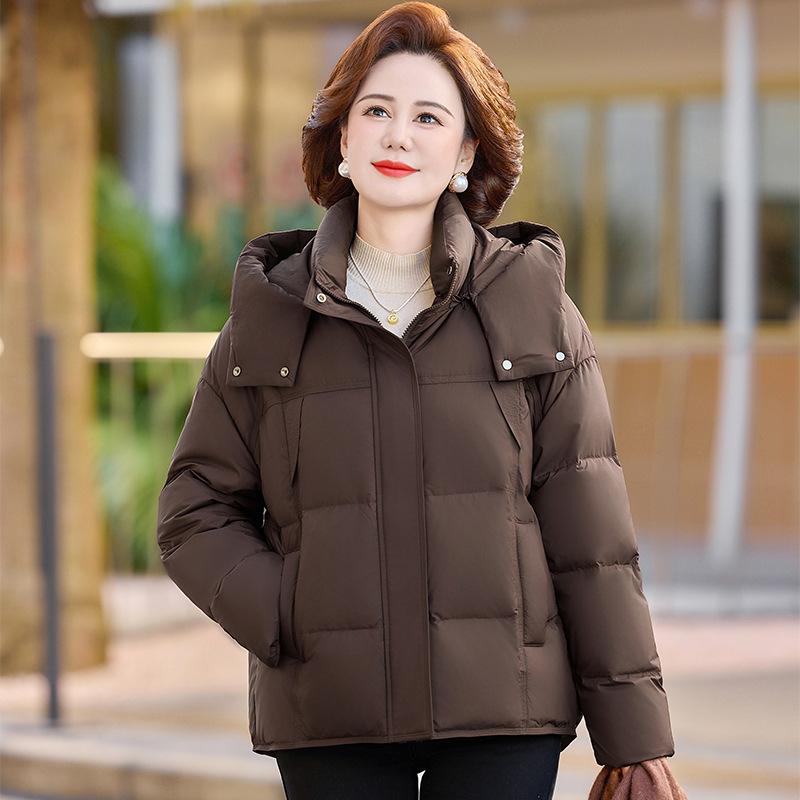 Mom down jacket women's short high-end big-name small thickened warm large-size foreign-style hooded winter jacket