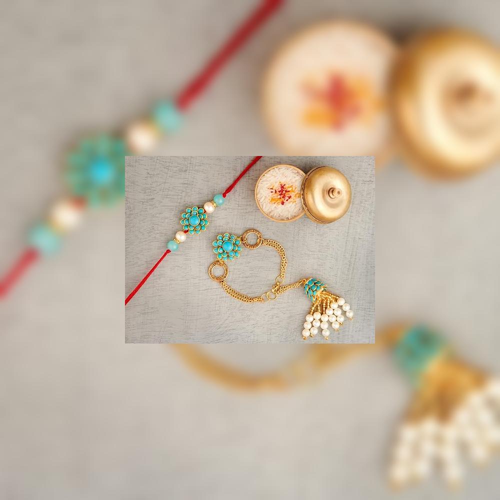 Rakhi For Brother and Bhabhi Traditional Flower Lumba Designer Fancy Bracelet On Rakshabandhan Traditional RKLM28