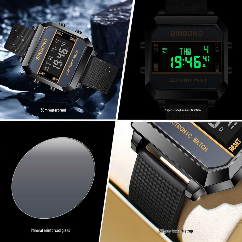 Multifunctional Waterproof Men's Sports Watch - Fashionable Electronic Design for Students