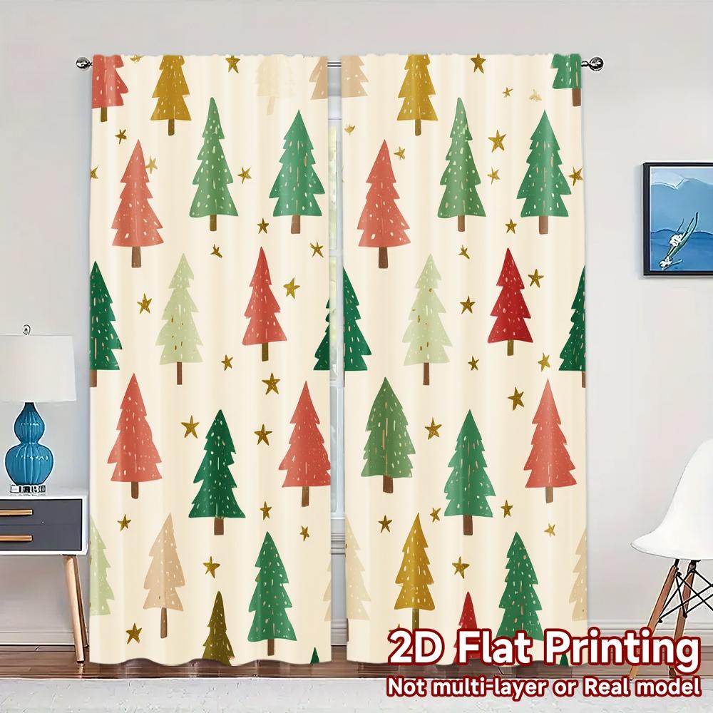 

Flat Printing Jit Curtains Without Rod Festive Evergreens Chic Versatile Durable Polyester Holiday Set Of 2 Made W100*H70(CM)-Rod Pocket&2PCS