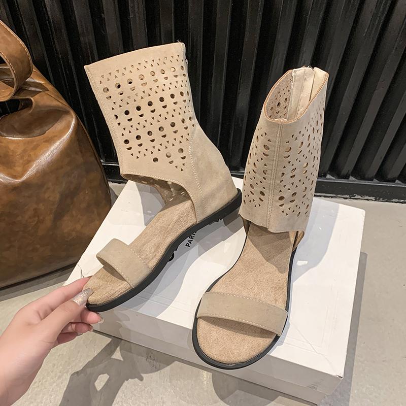 

Модные сандалии с открытым носком, полые дышащие крутые ботинки, лето 2025, новинка, римские туфли на внутренней платформе, универсальные брюки с короткими штанинами, ботинки-трубы, женские 40