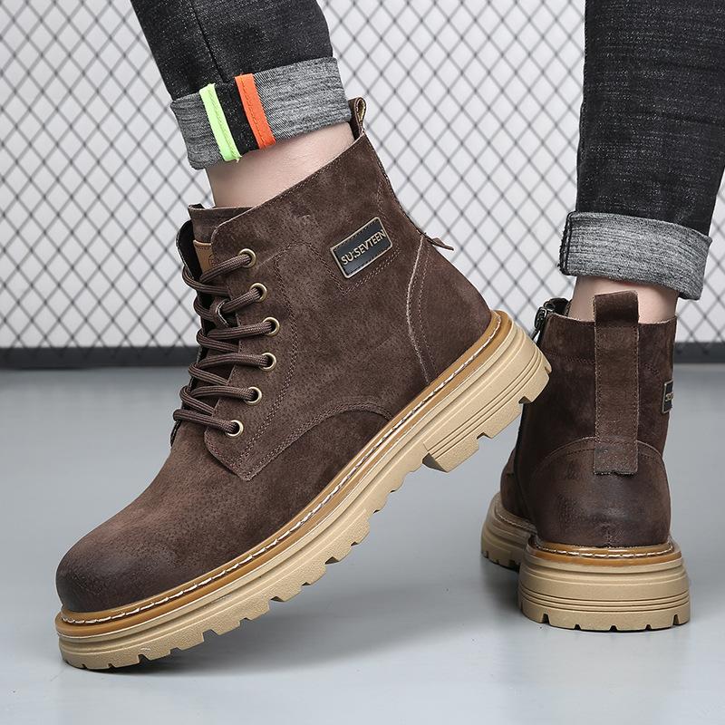 Autumn Winter Cow Suede Leather Boots for Men New Designer High Top Keep Warm Platform Shoes Male Fashion Casual Work Boots Man