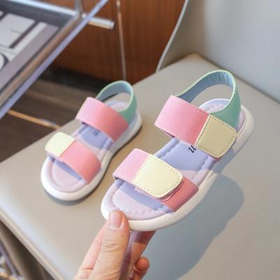New Children's Sandals Versatile Summer Girls School Open-toe Flat Sandals Fashion Soft Bottom Kids Causal Beach Shoes Hook Loop