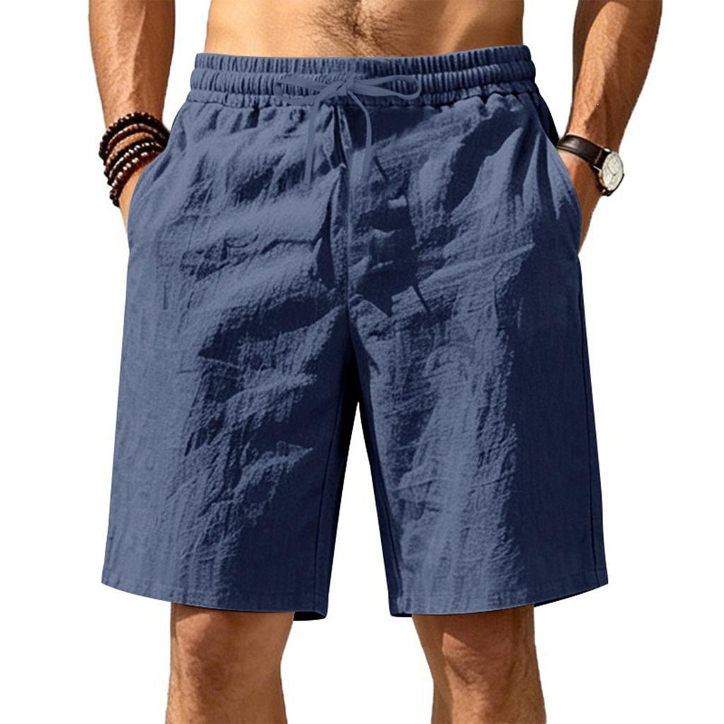 Men's Breathable Linen Sports Drawstring Vacation Beach Five-pocket Shorts