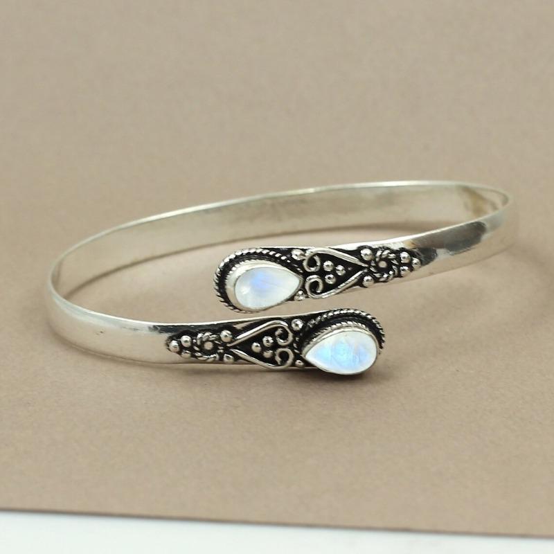 Vintage Ethnic Style Inlaid Imitation Natural Stone Bracelet Elegant Open Adjustable Bracelet Women Party Jewelry