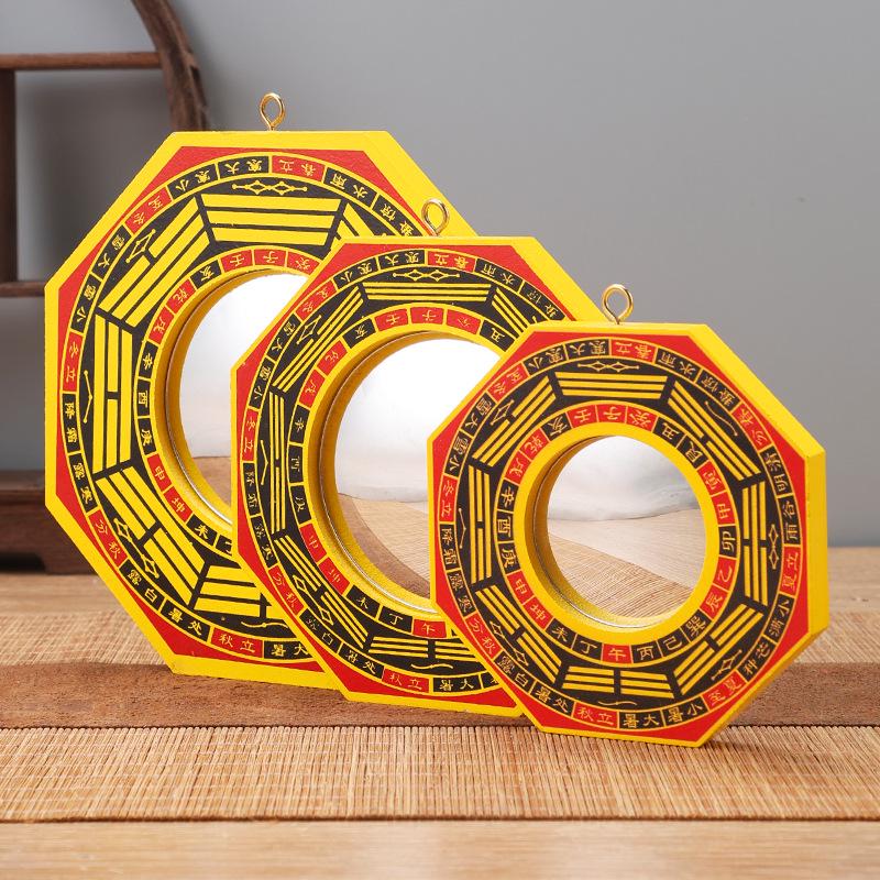 Small Outdoor Bagua Mirror: Convex/Concave Door & Window Ornament with Wooden Board