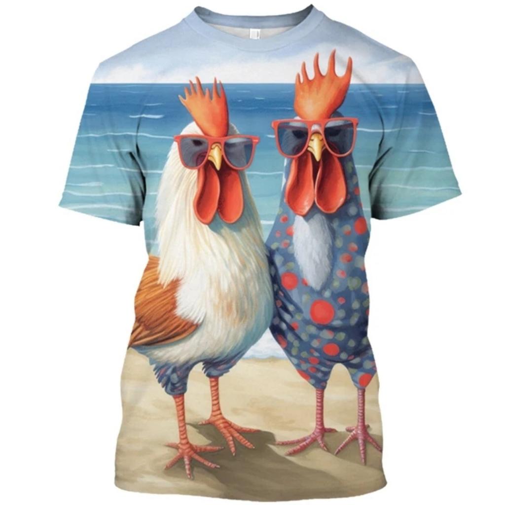 Summer Men's New Cute Chick Pattern T-Shirt, Fashionable Casual Fun Streetwear, Breathable Plus-Size Crew Neck Top