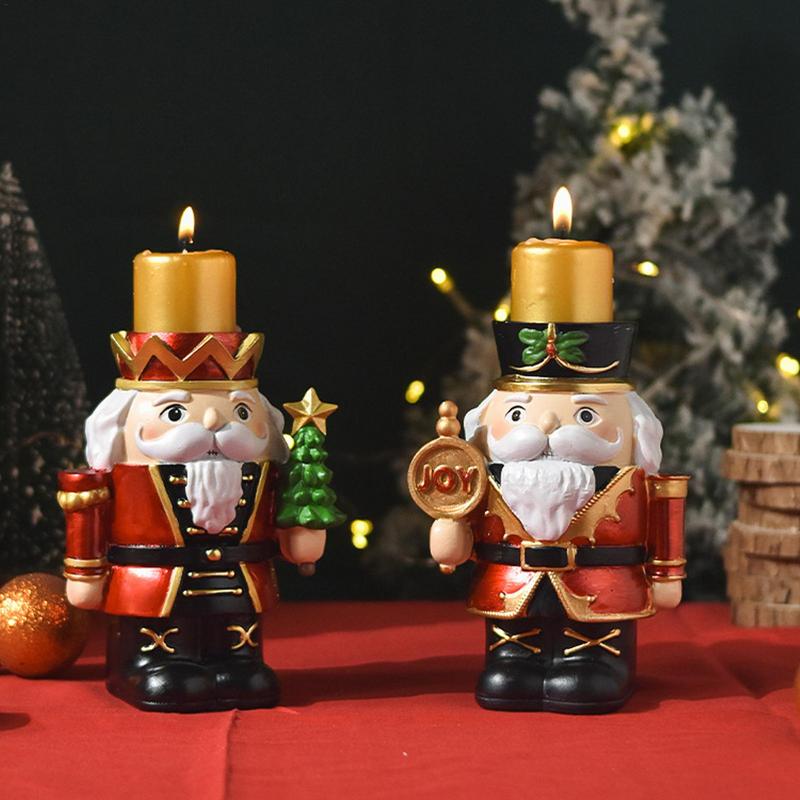 Christmas Candlestick Holder Resin Nutcrackers Nutcracker Candle Holder For Home Living Room Thanksgiving Mantel Household Dorm