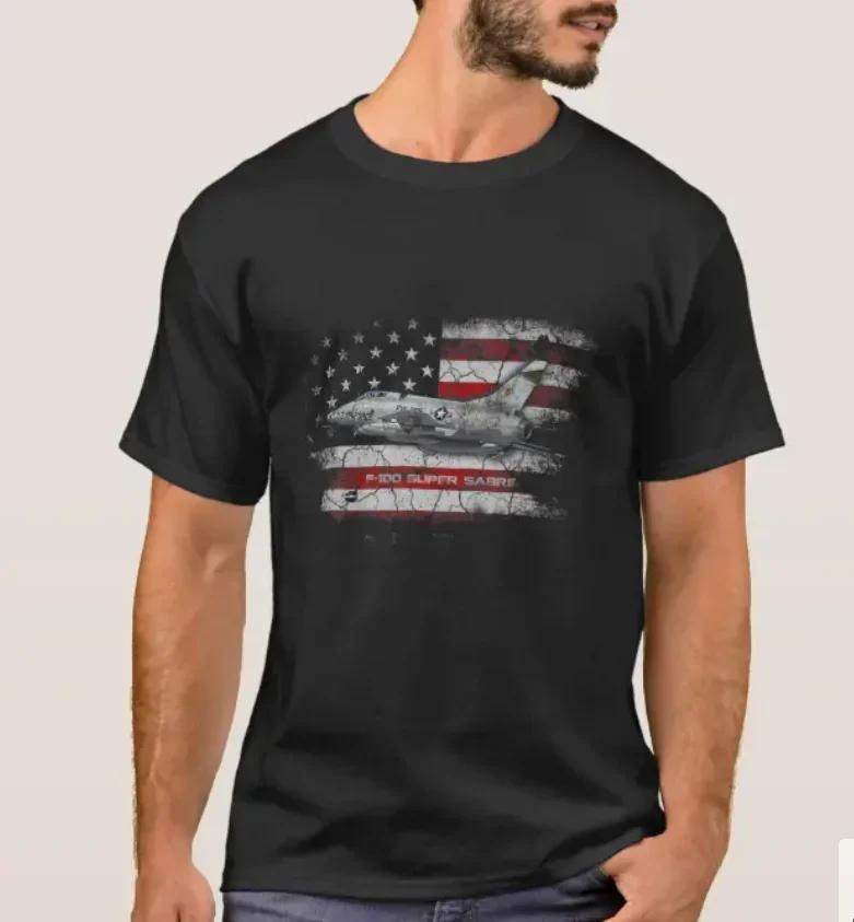 Vintage American Flag F100 Super Sabre Jet Fighter TShirt Summer Cotton Short Sleeve ONeck Mens T Shirt New S3XL