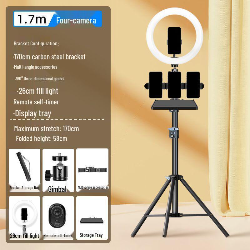 Dual Phone & DSLR Live Streaming Tripod with Multi-Camera Mount, Selfie Light, and Fill Lighting for Photography & Streaming