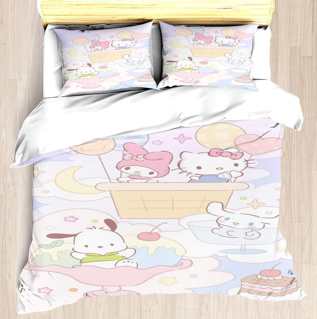 Melody Pink Duvet Cover Set Modern Print Sanrio Cute Children Same Peripheral Mattress Bedding 3 Pcs