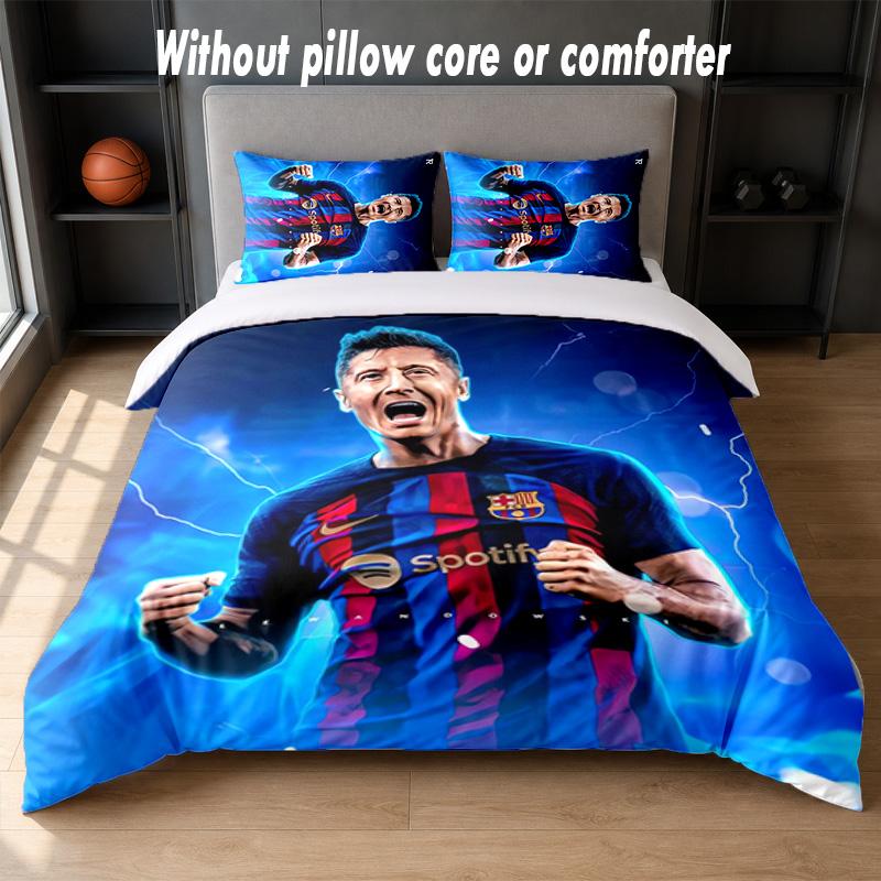 Robert Lewandowski Design Bett Bettwäsche Set 1 Bettbezug + 2 Kissenbezüge Weich Atmungsaktiv Haushalt Bettwäsche 140cm*200cm