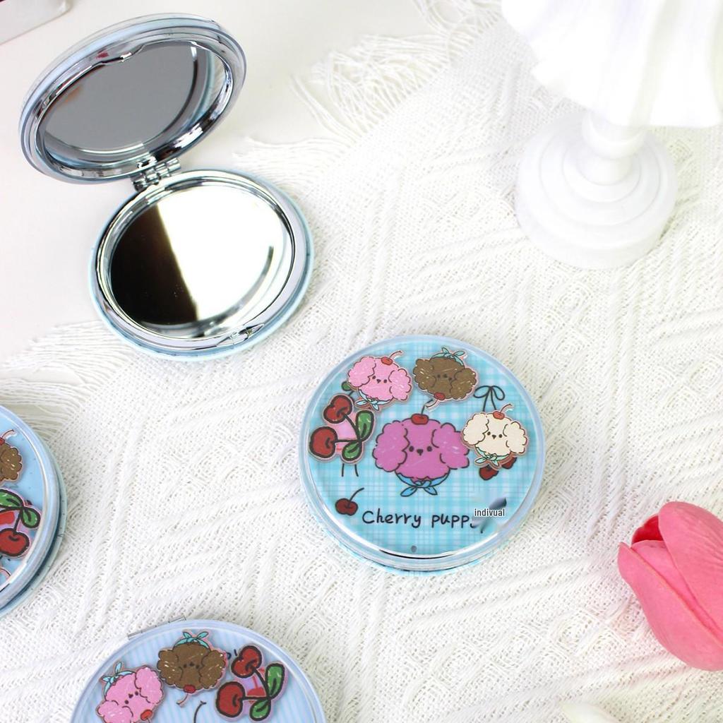 Cherry Dog Compact Makeup Mirror: Cute, Round, Folding Pocket Mirror for Girls and Students
