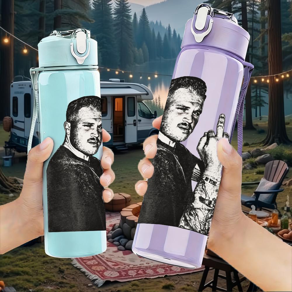 1PC Male Bartender Vintage Monochrome Print 750ml Colorful Plastic Sports Water Bottle Leakproof Pop Up Lid with Straw for Outdoor Work Home Use