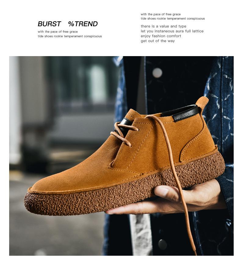 Semišové Hedvábné Retro Pánské Polobotky - Ležérní Kožené Boty se Silnou Podrážkou