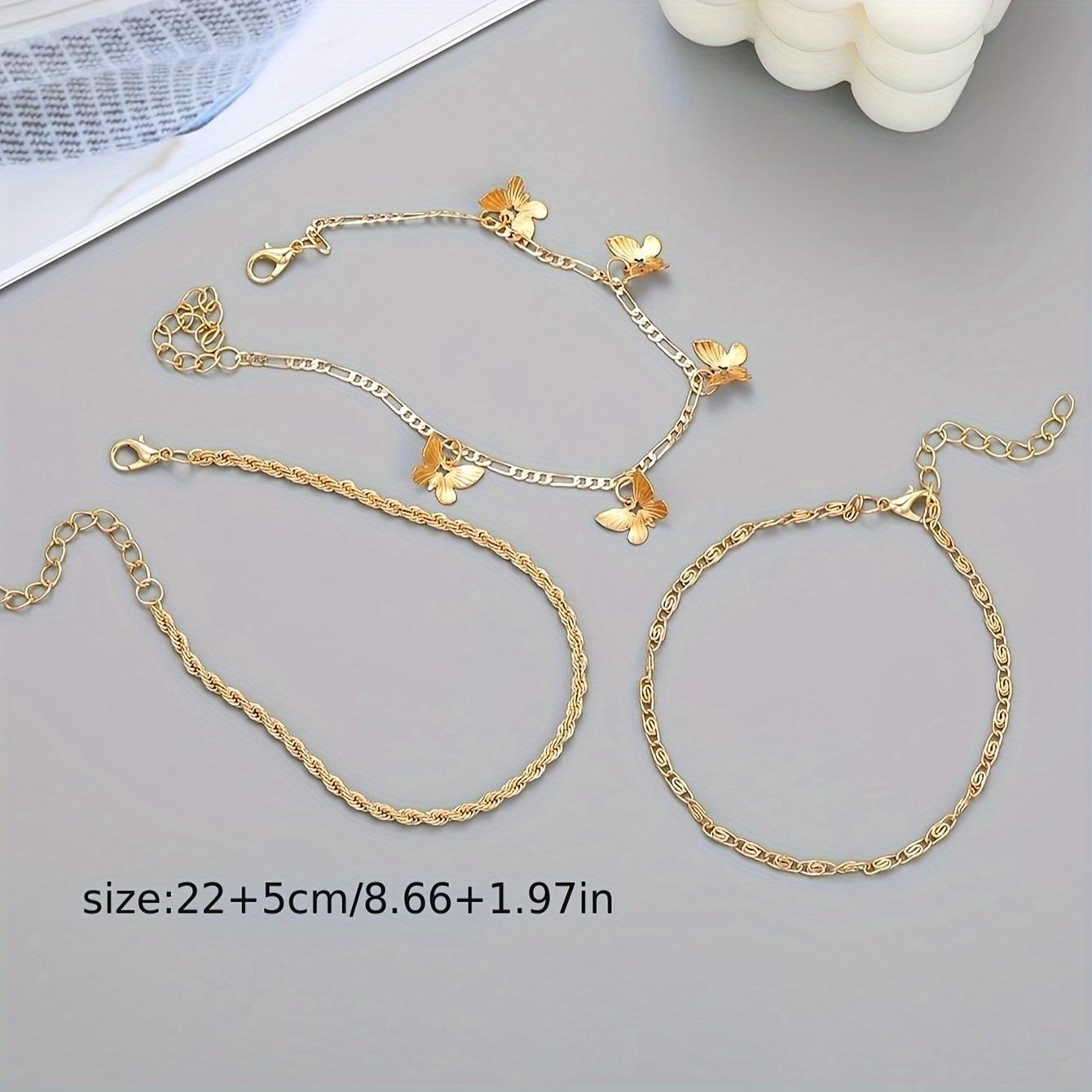 Fashionable and simple butterfly tassel pendant twisted chain anklet set, suitable for summer seaside beach vacations and everyday wear